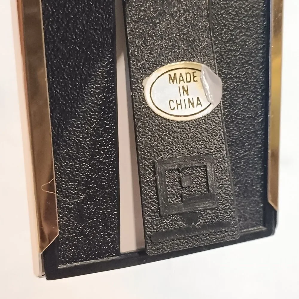 Vintage Pata Mini Rectangle Metal Picture Frames-Lot Of 2-Gold Black Stripe-
